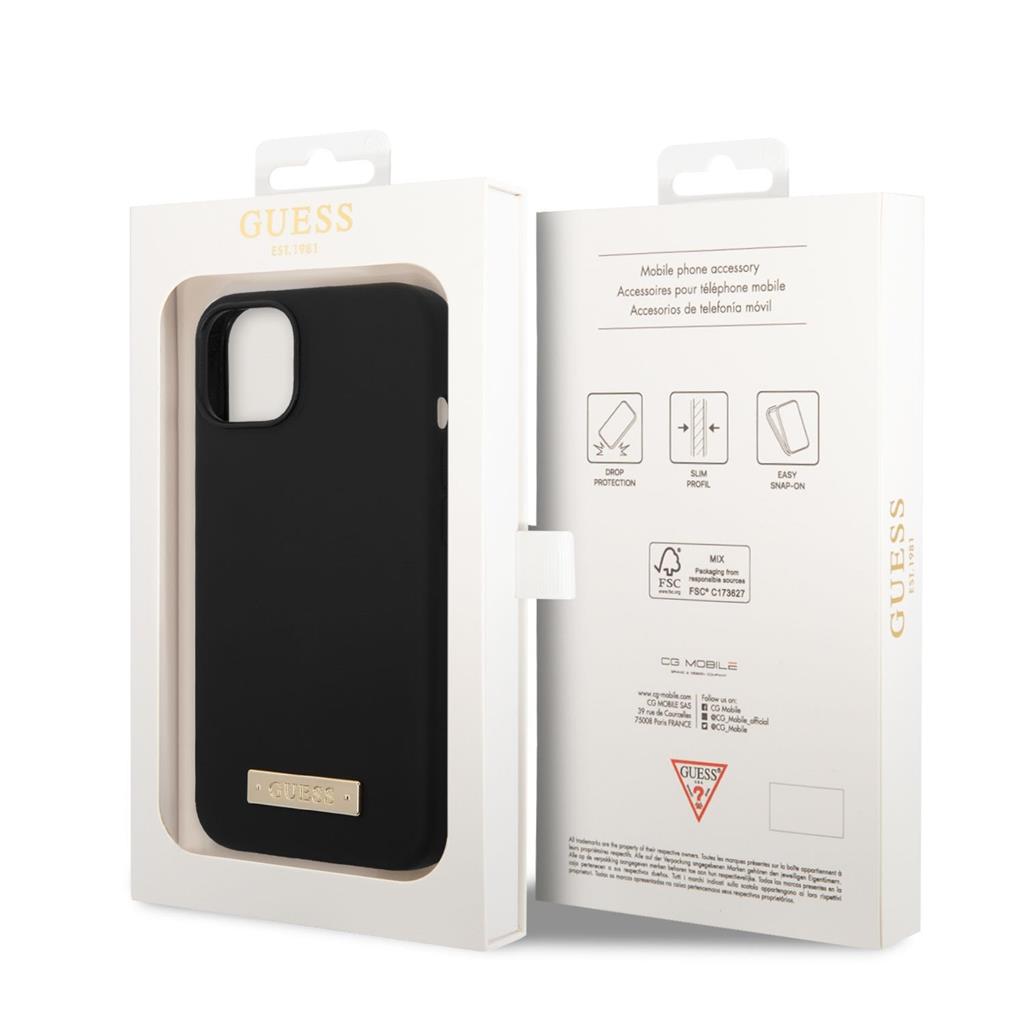Apple iPhone 14 Guess szilikon MagSafe tok fém logóval (Fekete) - GUHMP14SSBPLK