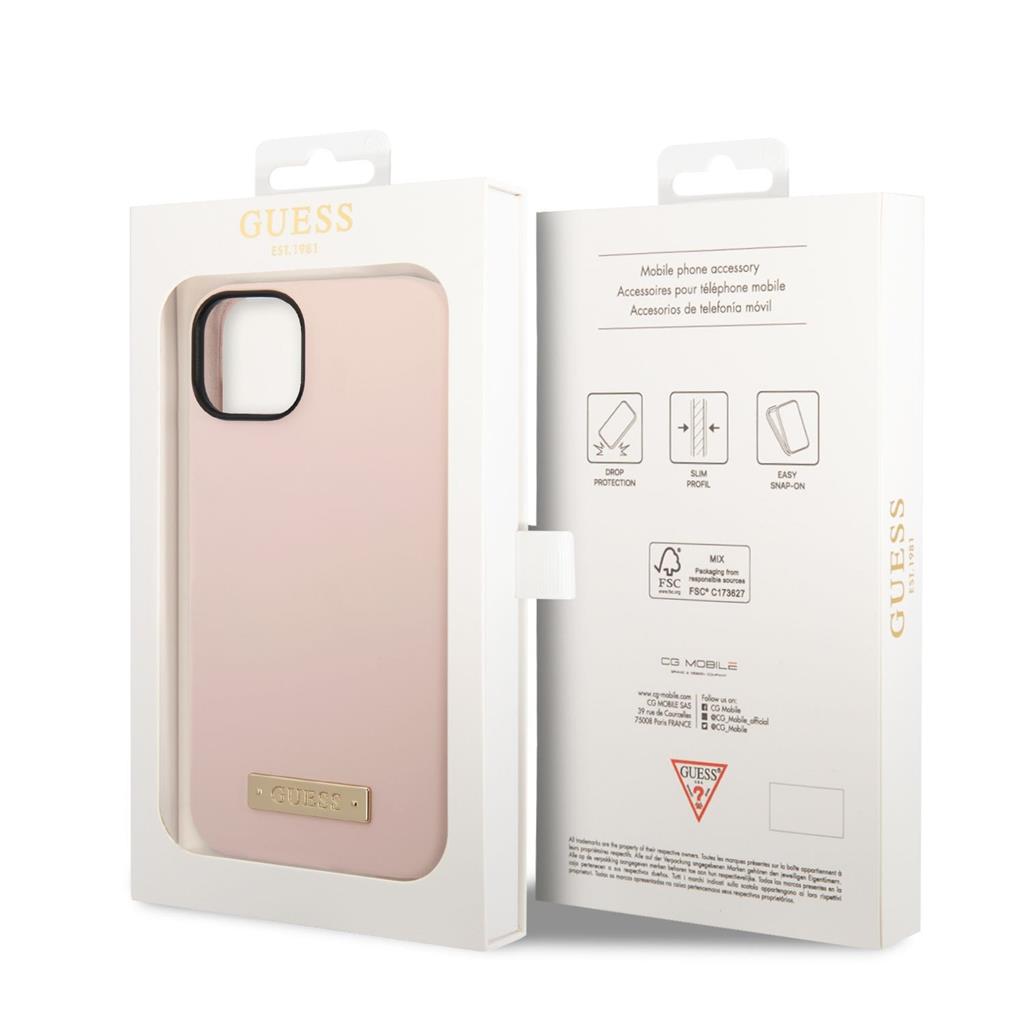 Apple iPhone 14 Guess szilikon MagSafe tok fém logóval (Rózsaszín) - GUHMP14SSBPLP