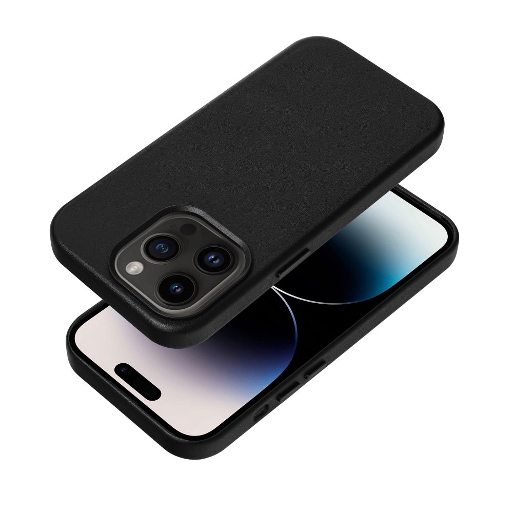 Apple iPhone 14 Leather Mag magsafe hátlap tok (Fekete)