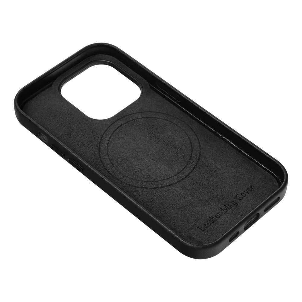 Apple iPhone 14 Leather Mag magsafe hátlap tok (Fekete)