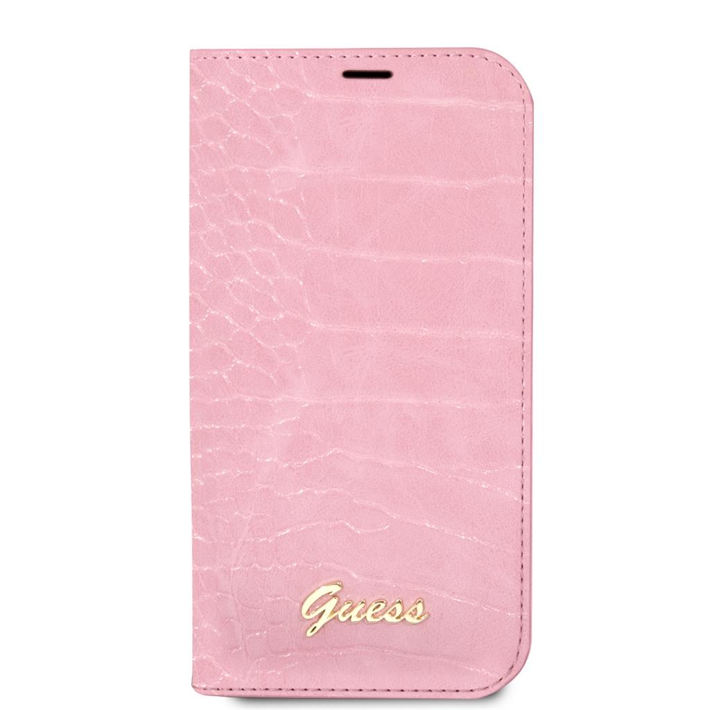 Apple iPhone 14 Guess PU Croco tok könyvformátum fém kamera kerettel (Rózsaszín) - GUBKP14SHGCRHP