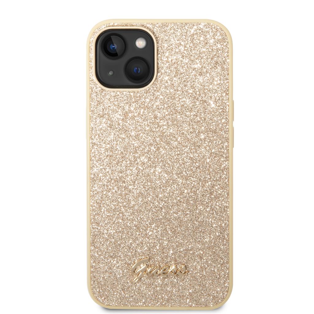Apple iPhone 14 Guess Glitter Flakes Metal Logo tok (Arany) - GUHCP14SHGGSHD