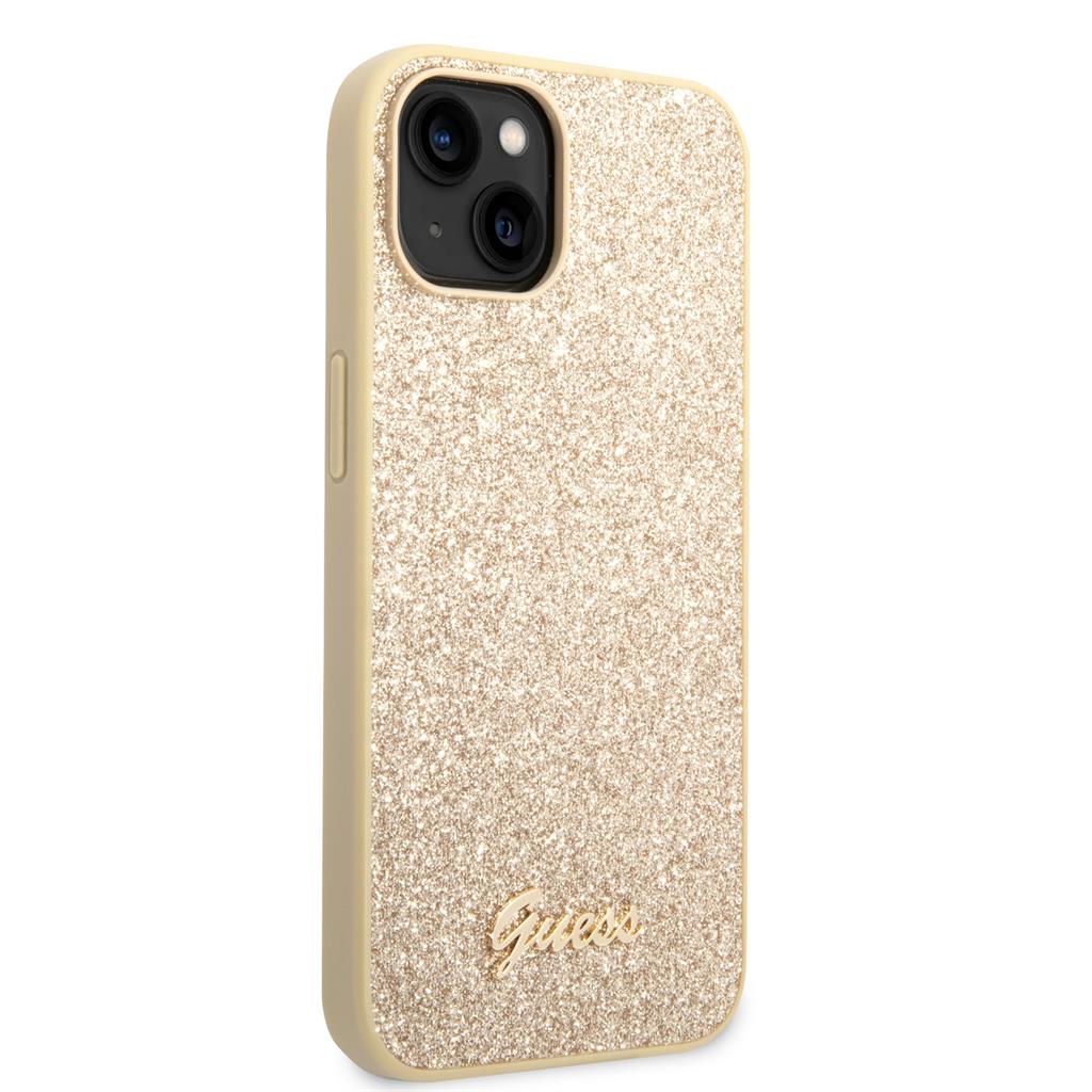 Apple iPhone 14 Guess Glitter Flakes Metal Logo tok (Arany) - GUHCP14SHGGSHD