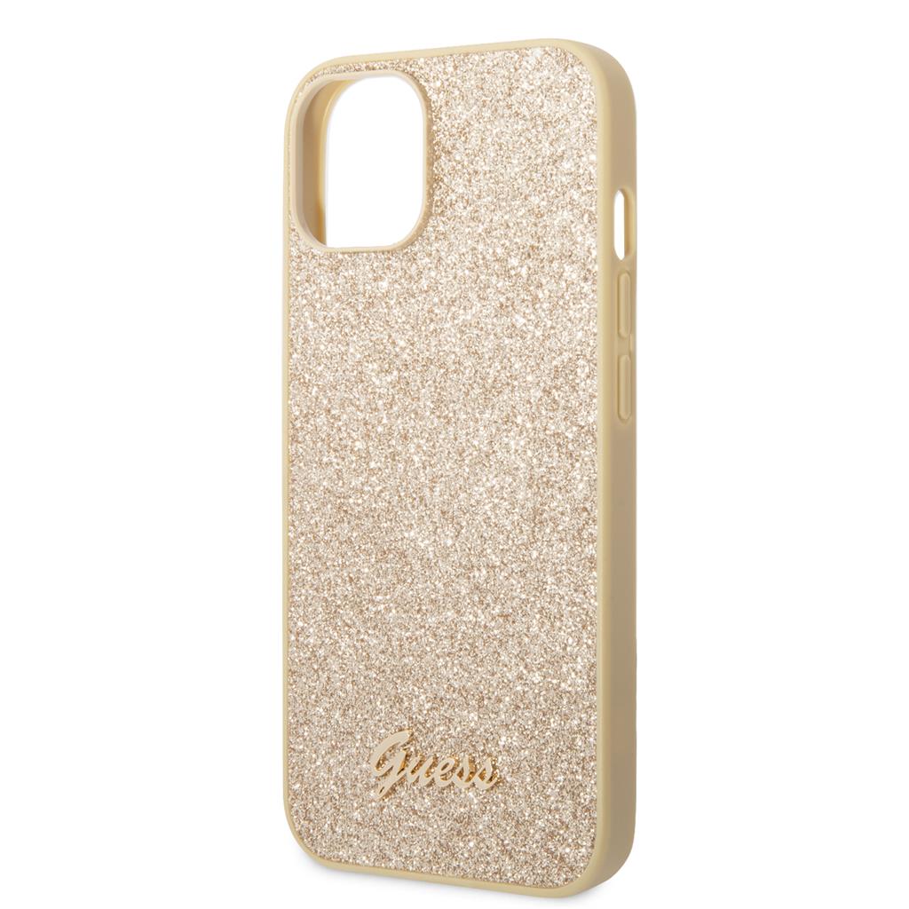 Apple iPhone 14 Guess Glitter Flakes Metal Logo tok (Arany) - GUHCP14SHGGSHD