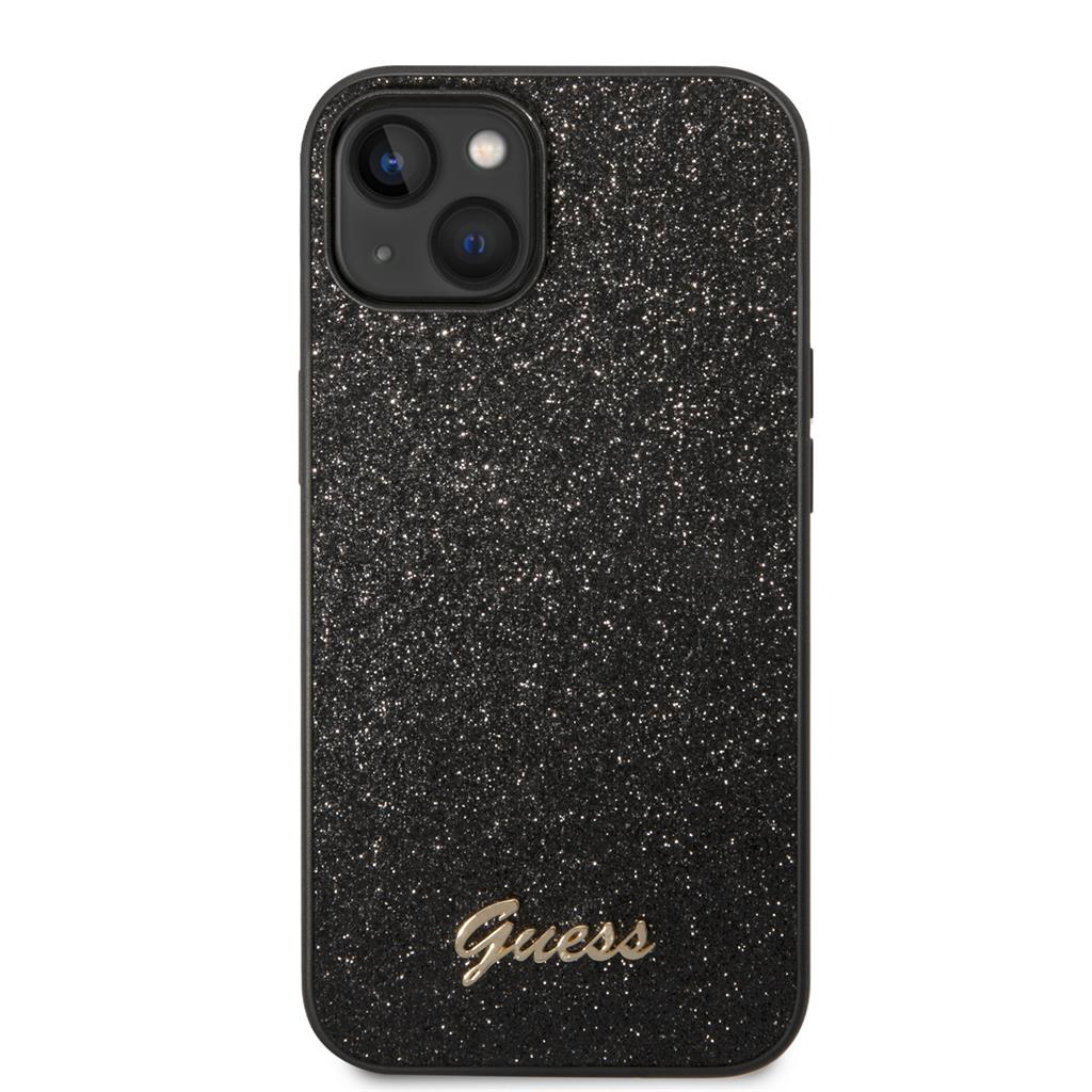 Apple iPhone 14 Guess Glitter Flakes Metal Logo tok (Fekete) - GUHCP14SHGGSHK