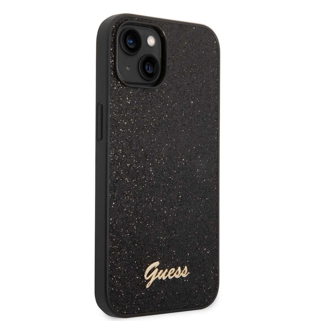 Apple iPhone 14 Guess Glitter Flakes Metal Logo tok (Fekete) - GUHCP14SHGGSHK