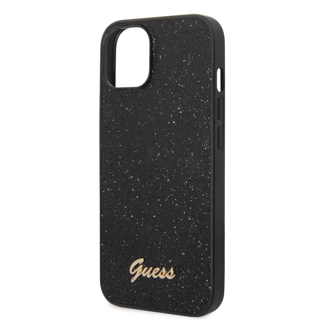 Apple iPhone 14 Guess Glitter Flakes Metal Logo tok (Fekete) - GUHCP14SHGGSHK