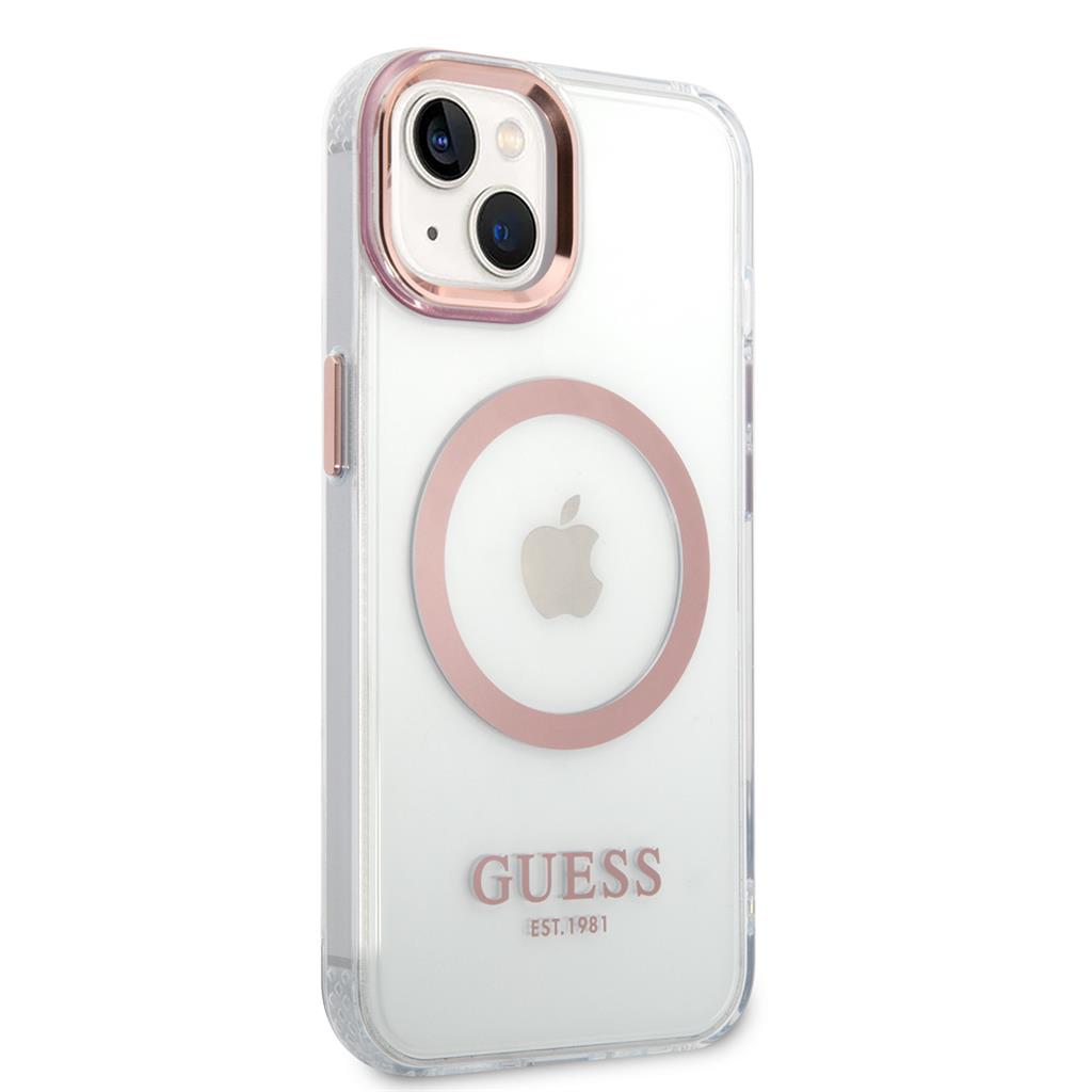 Apple iPhone 14 Guess átlátszó MagSafe tok (Rózsaszín) – GUHMP14SHTRMP