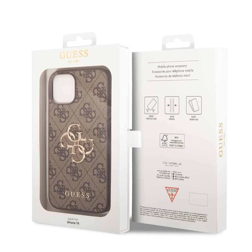 Apple iPhone 14 Guess PU 4G Metal Logo tok (Barna) - GUHCP14S4GMGBR