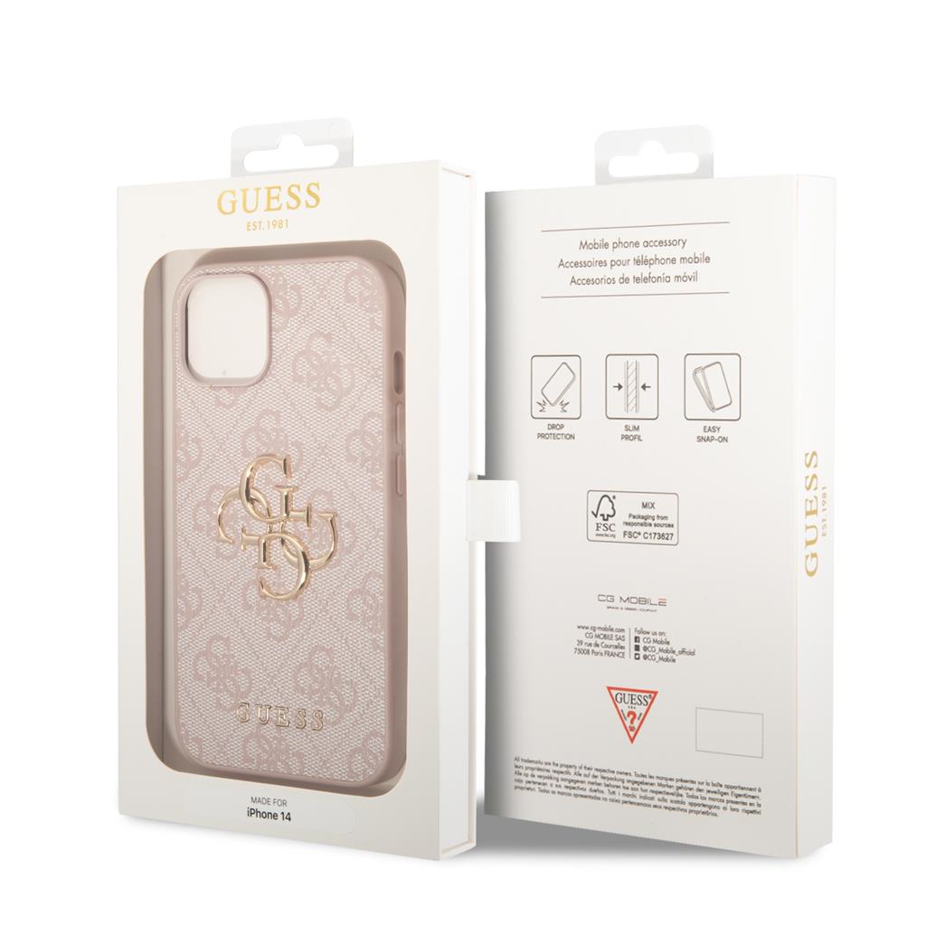 Apple iPhone 14 Guess PU 4G Metal Logo tok (Rózsaszín) - GUHCP14S4GMGPI
