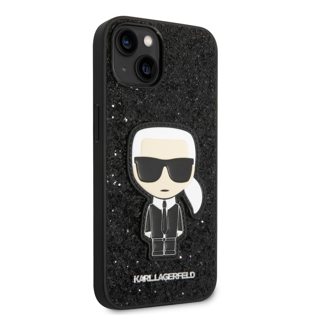 Apple iPhone 14 Karl Lagerfeld Glitter Flakes Ikonik tok (Fekete) – KLHCP14SGFKPK