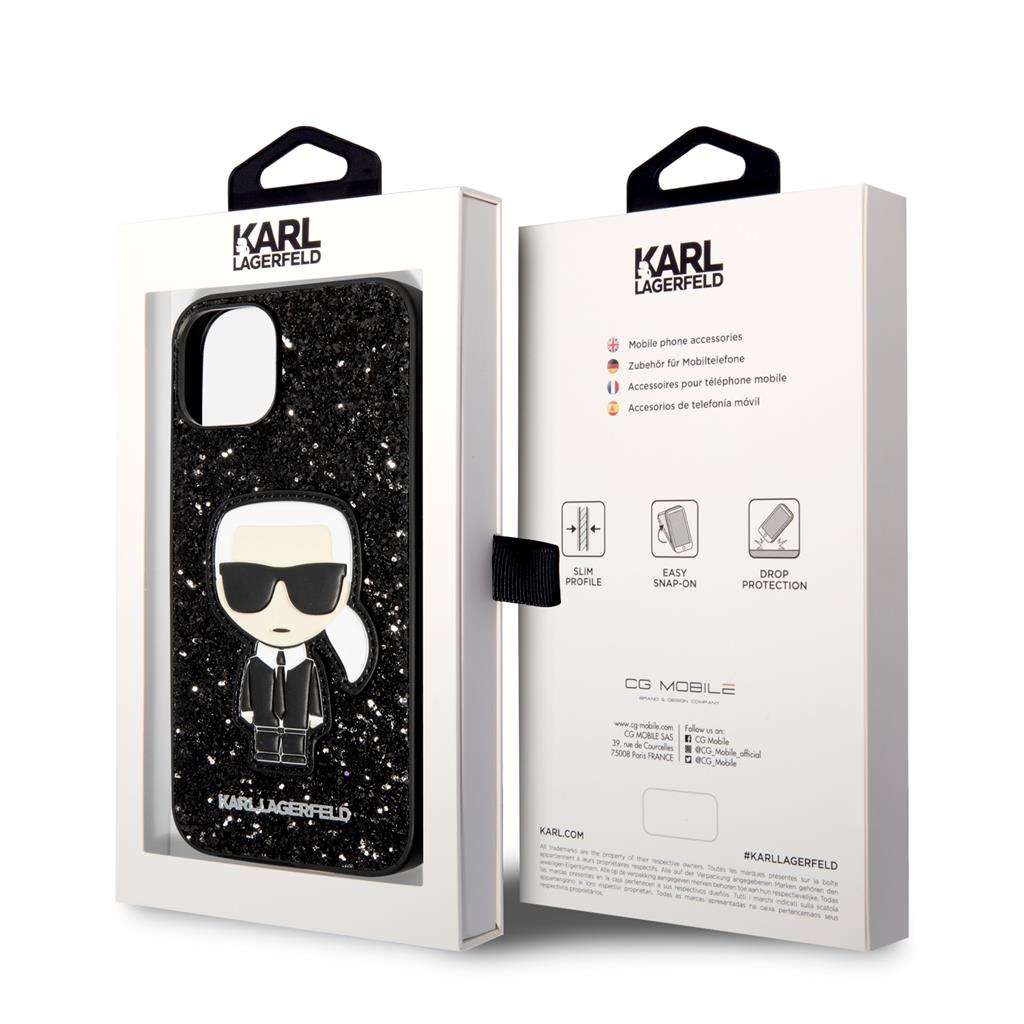 Apple iPhone 14 Karl Lagerfeld Glitter Flakes Ikonik tok (Fekete) – KLHCP14SGFKPK