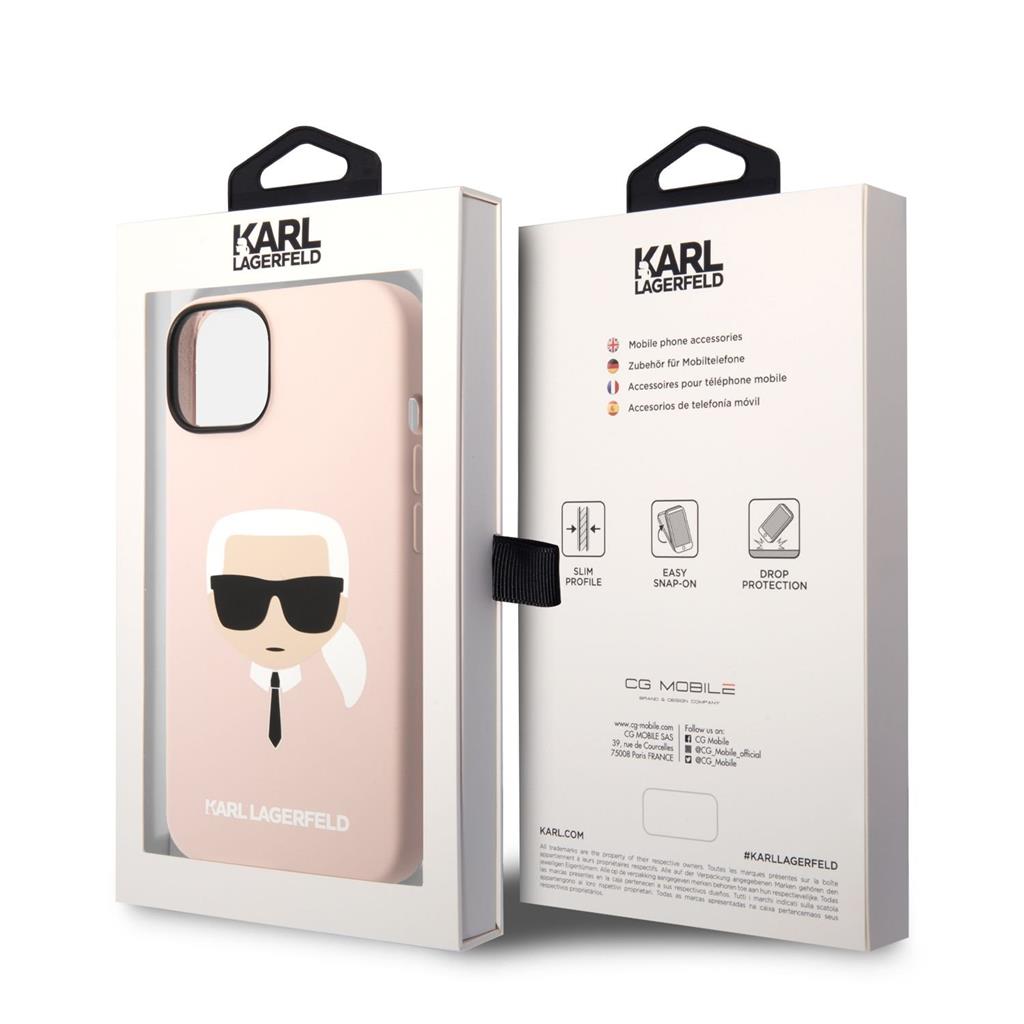 Apple iPhone 14 Karl Lagerfeld MagSafe Compatible Liquid Silicone Karl Head tok (Rózsaszín) – KLHMP14SSLKHLP