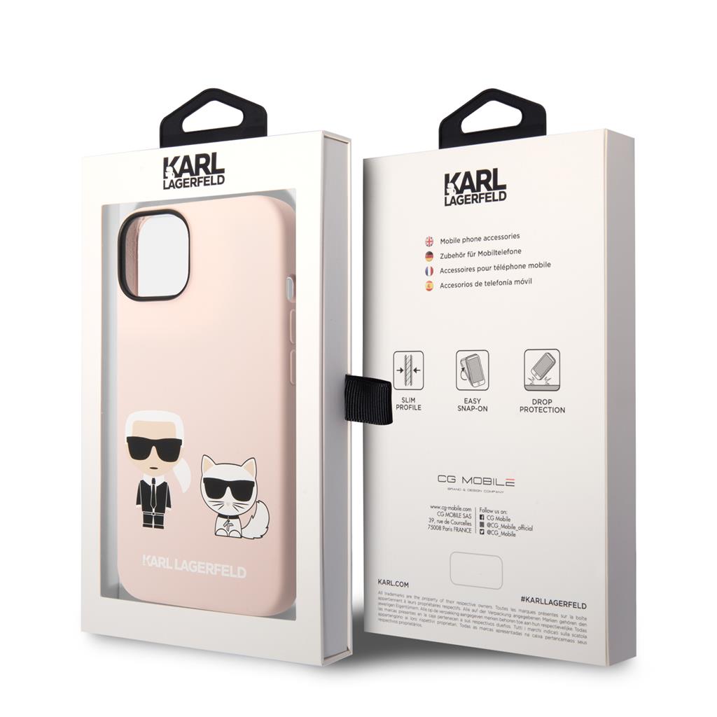Apple iPhone 14 Karl Lagerfeld MagSafe Compatible Liquid Silicone Karl and Choupette tok (Rózsaszín) – KLHMP14SSSKCI