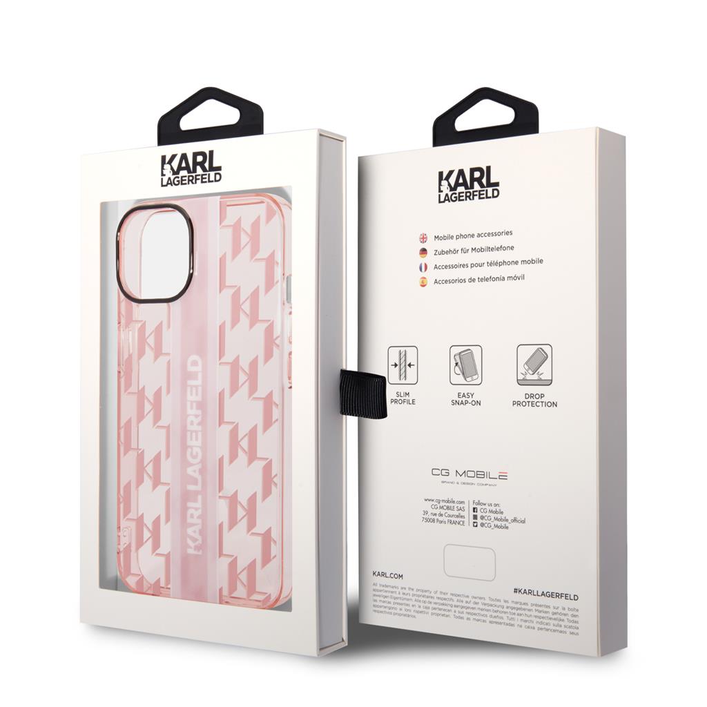 Apple iPhone 14 Karl Lagerfeld Monogram Vertical Stripe tok (Rózsaszín) – KLHCP14SHKLSPCP