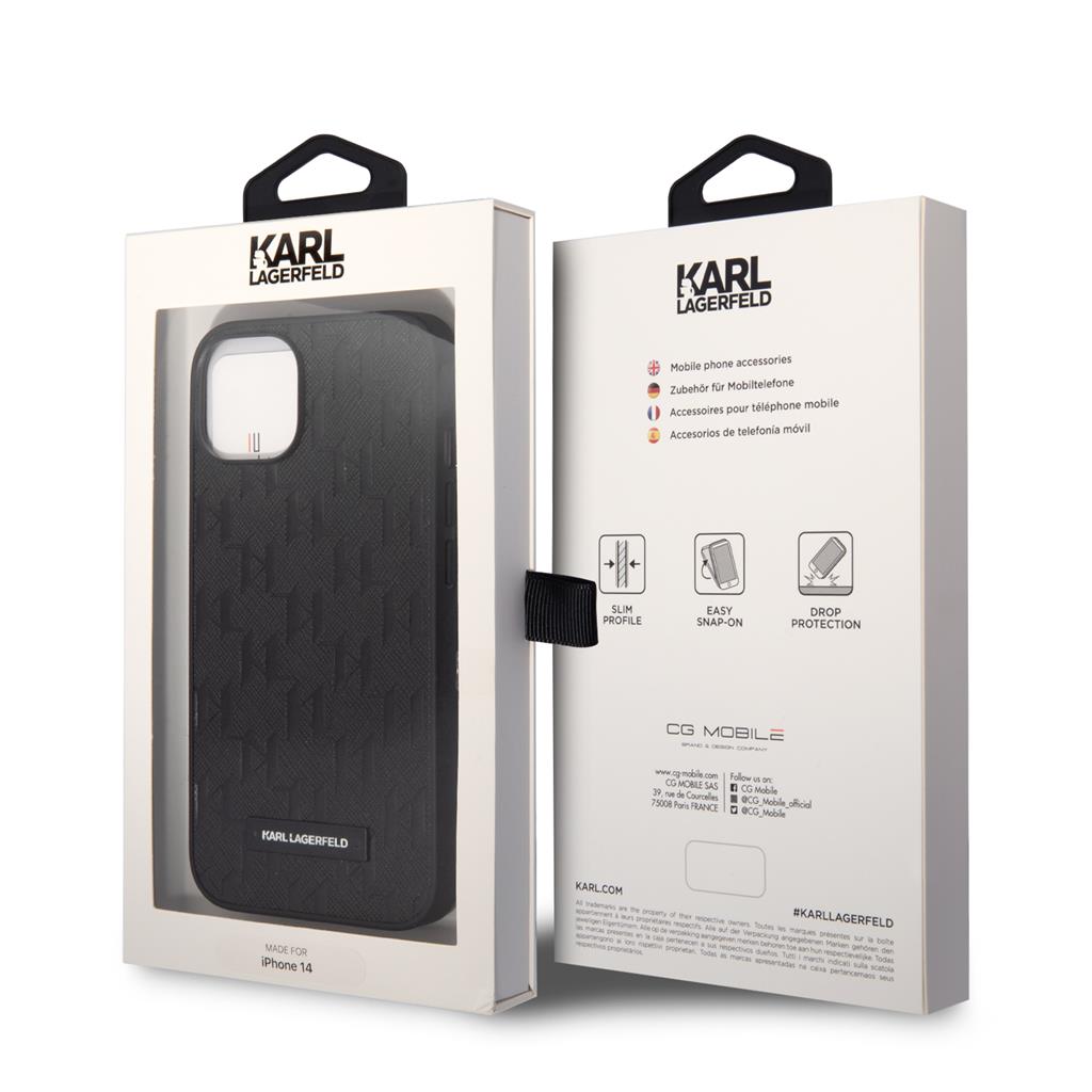 Apple iPhone 14 Karl Lagerfeld Saffiano Monogram tok (Fekete) – KLHCP14SSAKLHPK