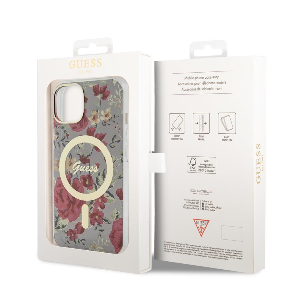 Apple iPhone 14 Guess Flowers IML MagSafe tok (Khaki) - GUHMP14SHCFWSA