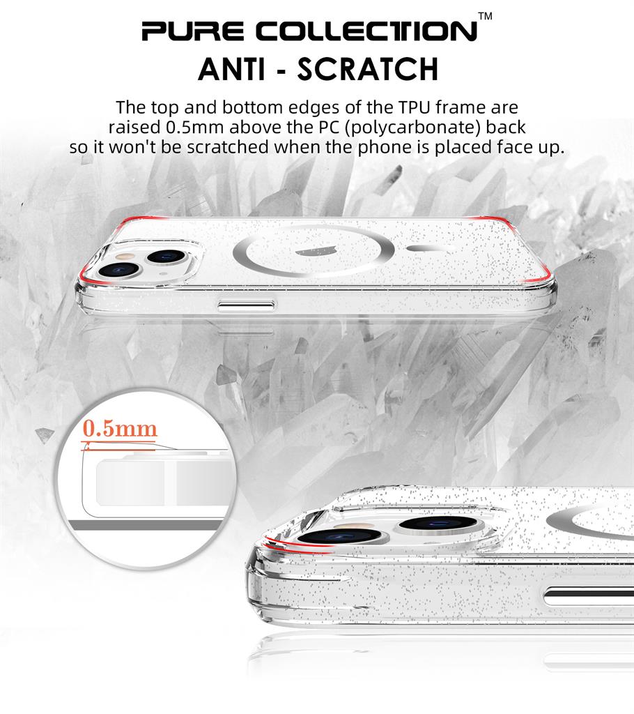 Apple iPhone 14 / iPhone 13 TOKO Pure Glitter MagSafe hátlap tok (Ezüst)