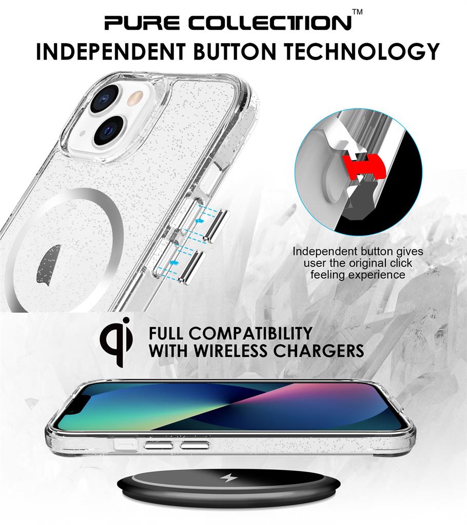 Apple iPhone 14 / iPhone 13 TOKO Pure Glitter MagSafe hátlap tok (Ezüst)