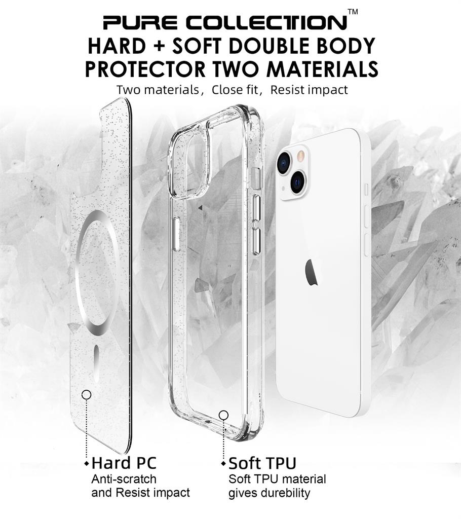 Apple iPhone 14 / iPhone 13 TOKO Pure Glitter MagSafe hátlap tok (Ezüst)