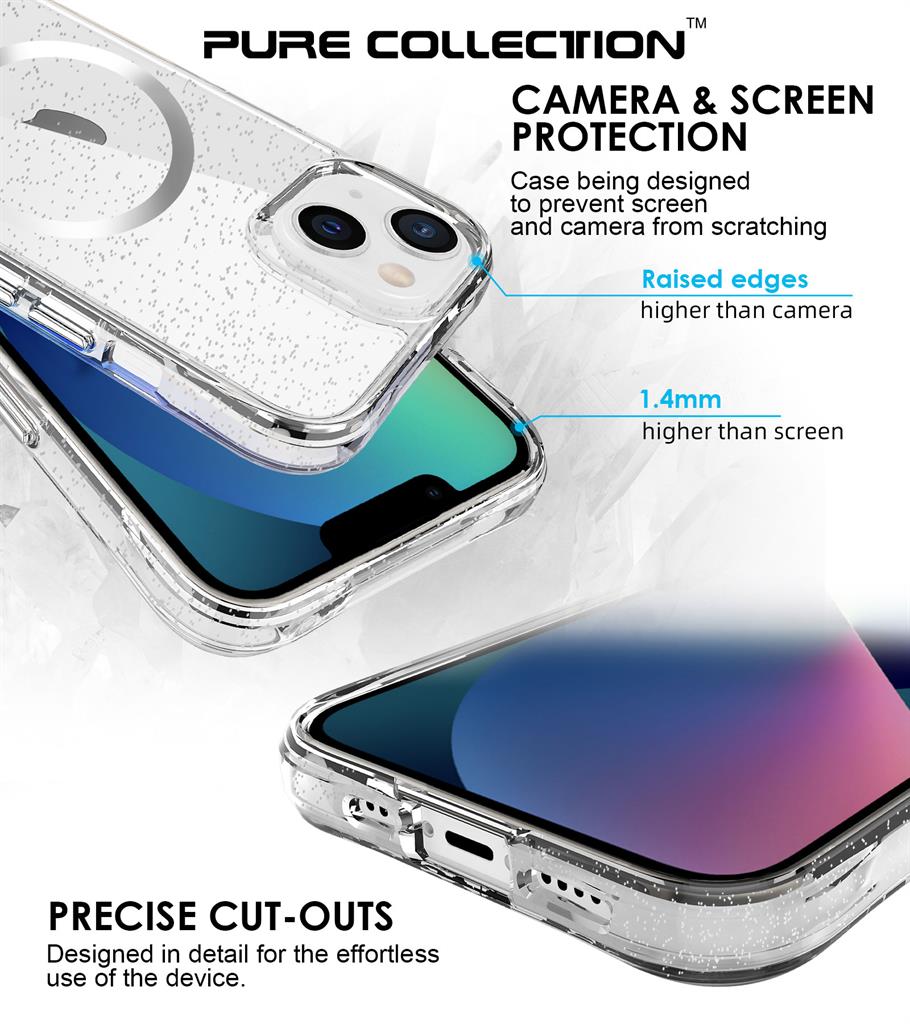 Apple iPhone 14 / iPhone 13 TOKO Pure Glitter MagSafe hátlap tok (Ezüst)