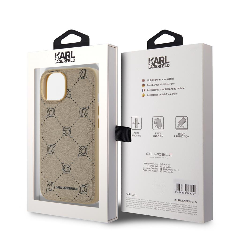 Apple iPhone 14 Karl Lagerfeld PU Karl Heads Pattern MagSafe tok (Bézs) – KLHMP14SPGKHPHE