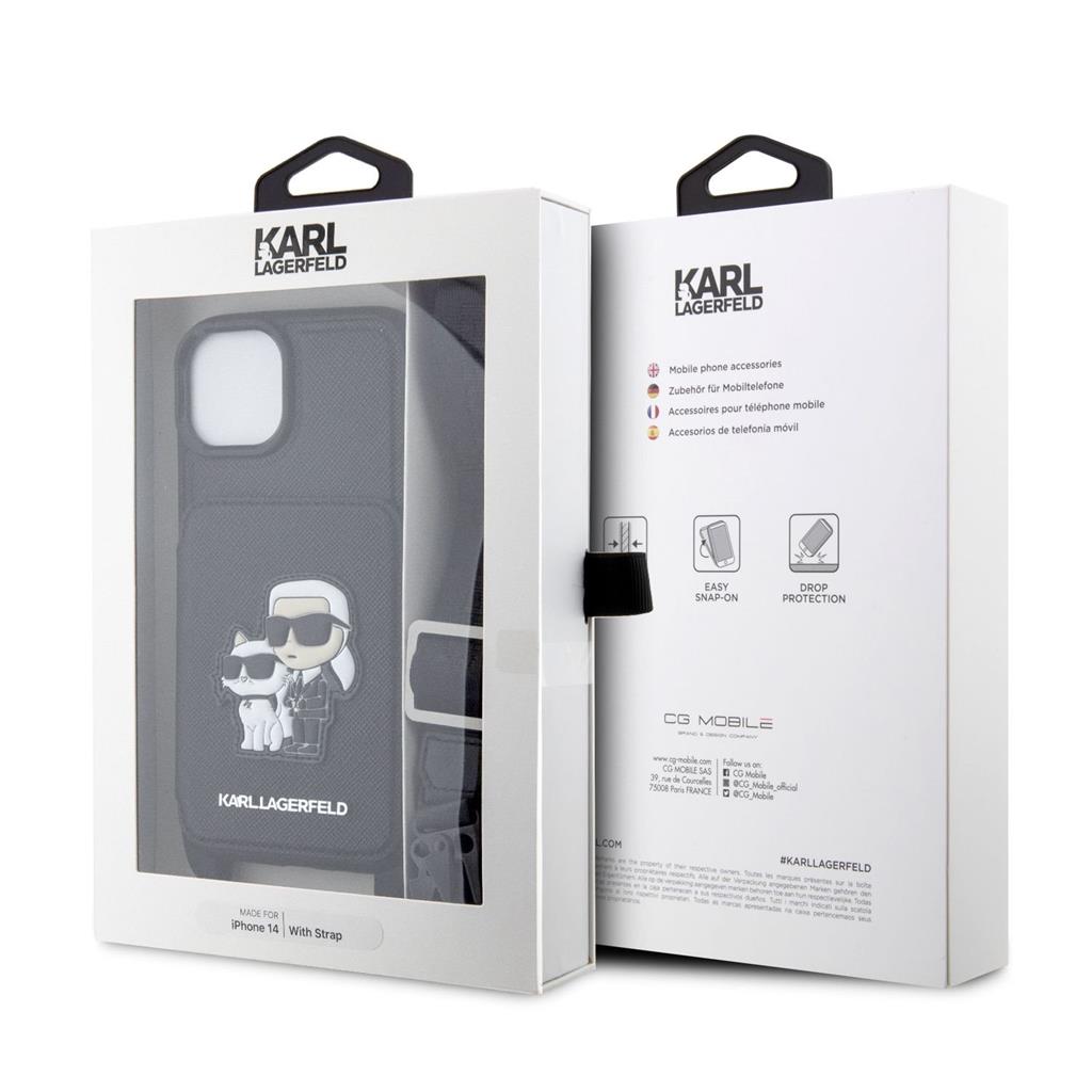 Apple iPhone 14 Karl Lagerfeld Saffiano Crossbody Karl and Choupette NFT tok (Fekete) – KLHCP14SCSAKCPMK