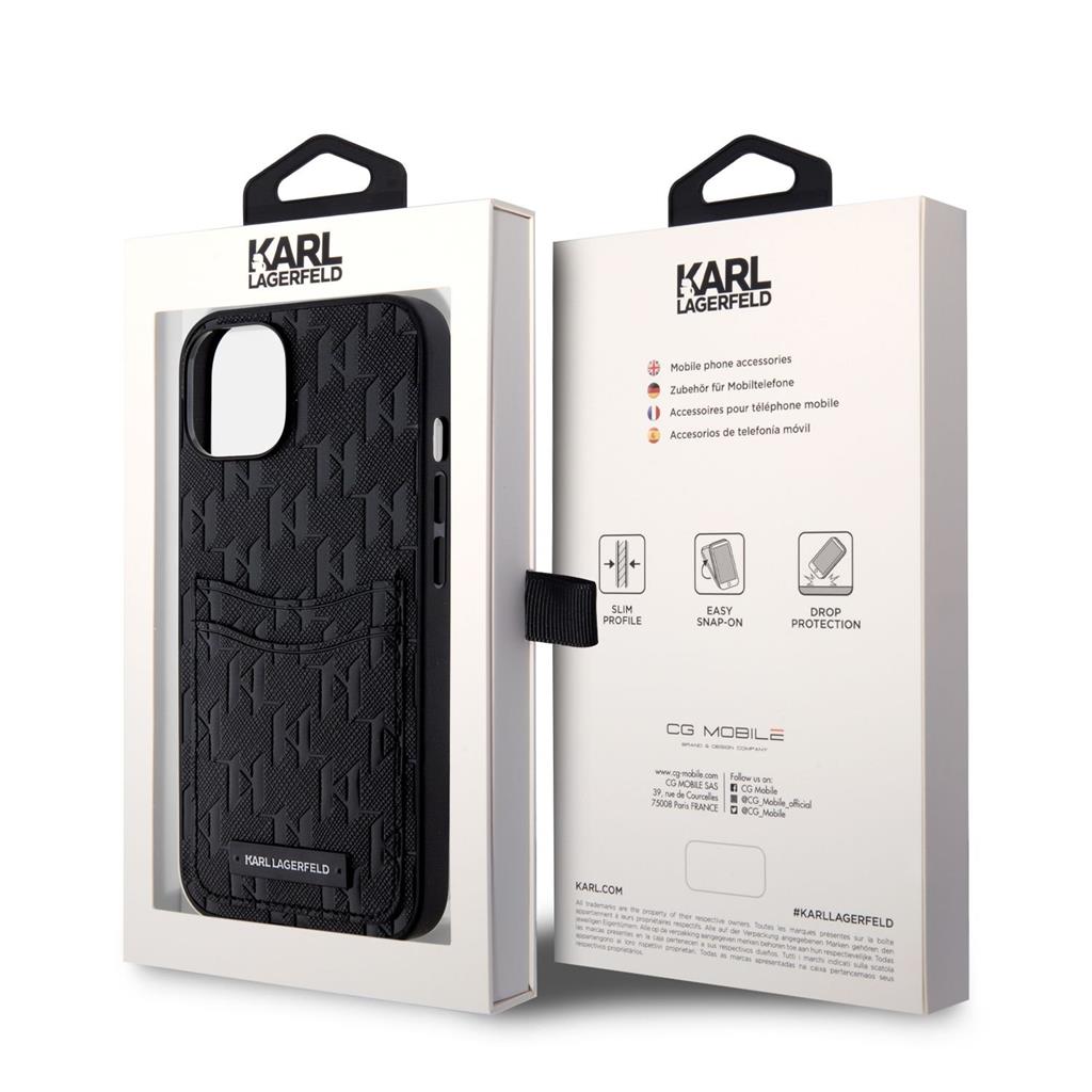 Apple iPhone 14 Karl Lagerfeld Saffiano Monogram Card Slot tok (Fekete) – KLHCP14SSAKLHPPK