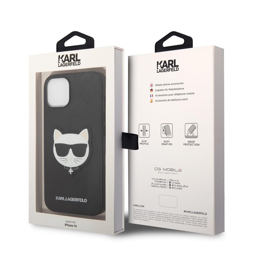 Apple iPhone 14 Karl Lagerfeld PU Saffiano Choupette Head tok (Fekete) – KLHCP14SSAPCHK
