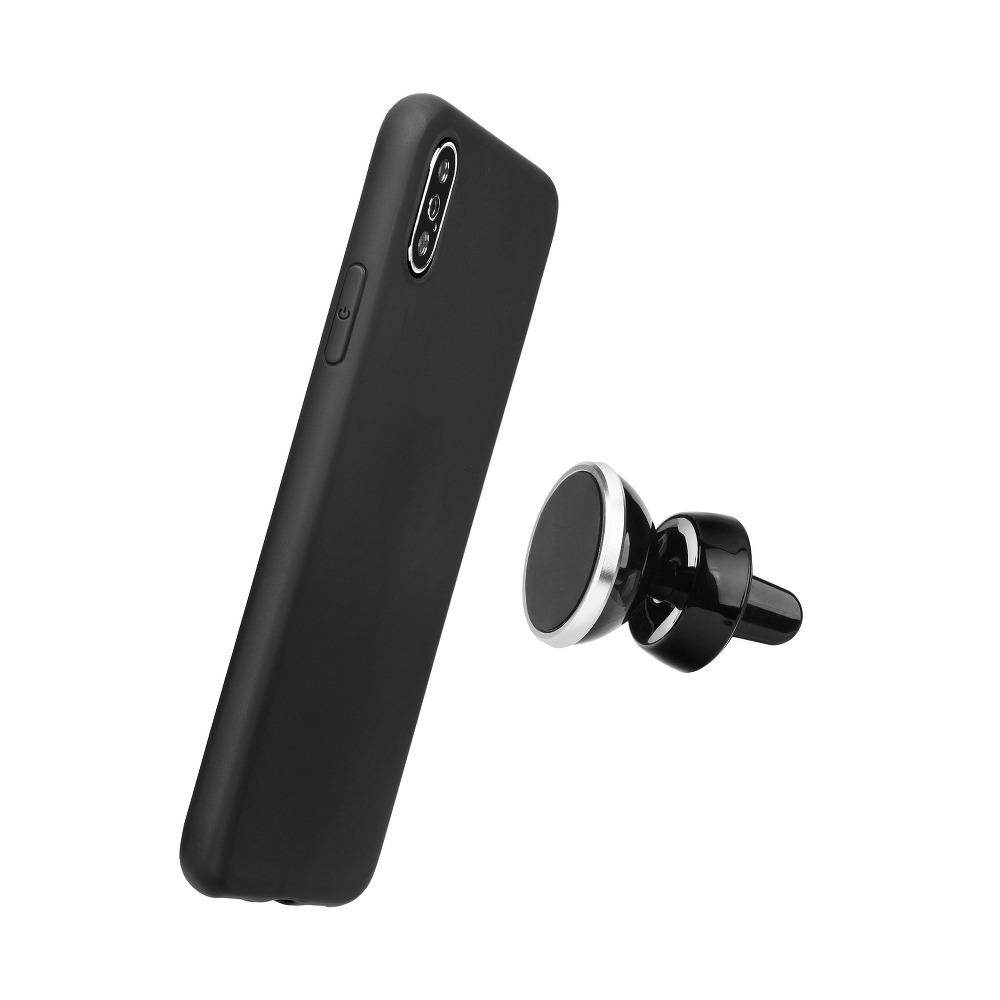 Apple iPhone 14 Plus liquid silicone mágneses autós tartó kompatibilis hátlap tok (Fekete)