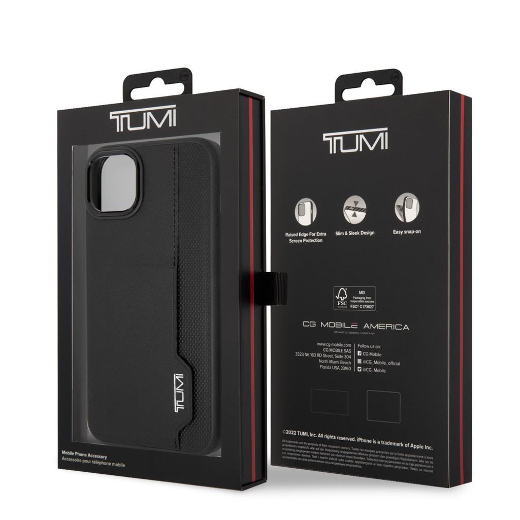 Apple iPhone 14 Plus TUMI card slot bőr prémium hátlap tok (Fekete) - TUHCP14MRCPK