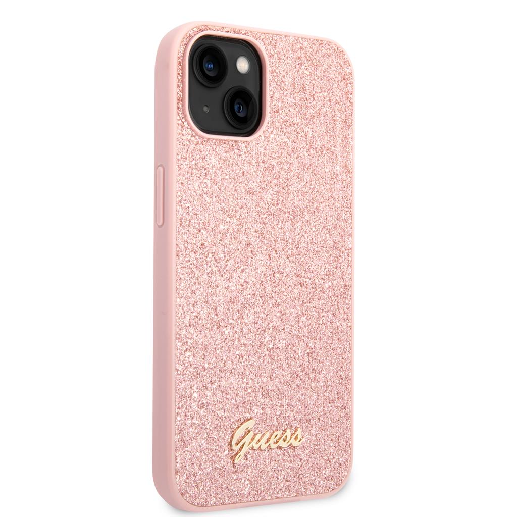 Apple iPhone 14 Plus Guess Glitter Flakes Metal Logo tok (Rózsaszín) - GUHCP14MHGGSHP