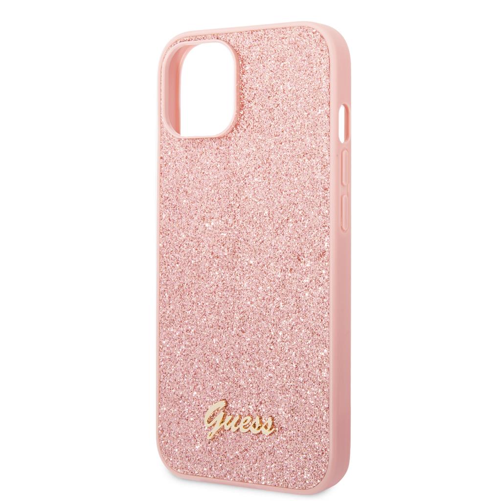 Apple iPhone 14 Plus Guess Glitter Flakes Metal Logo tok (Rózsaszín) - GUHCP14MHGGSHP