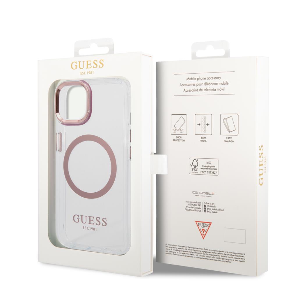 Apple iPhone 14 Plus Guess átlátszó MagSafe tok (Rózsaszín) – GUHMP14MHTRMP
