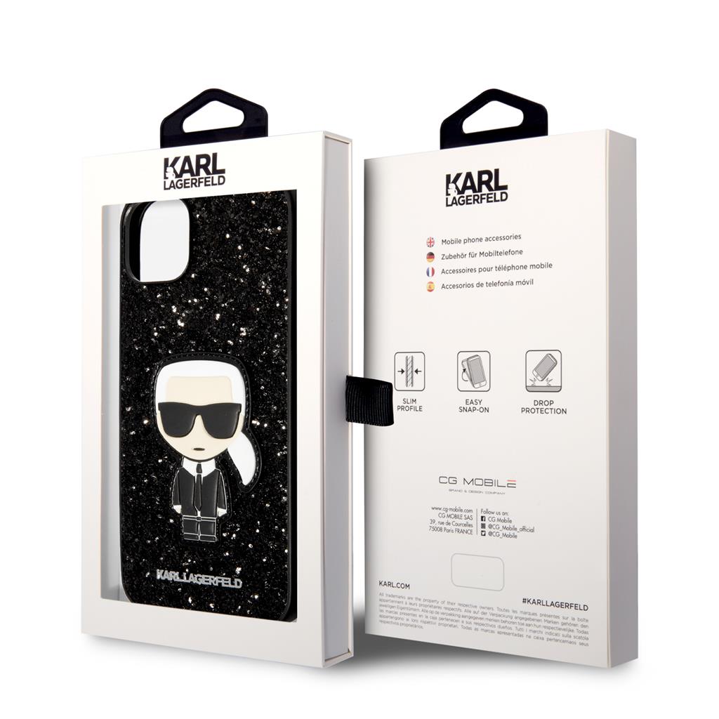 Apple iPhone 14 Plus Karl Lagerfeld Glitter Flakes Ikonik tok (Fekete) – KLHCP14MGFKPK