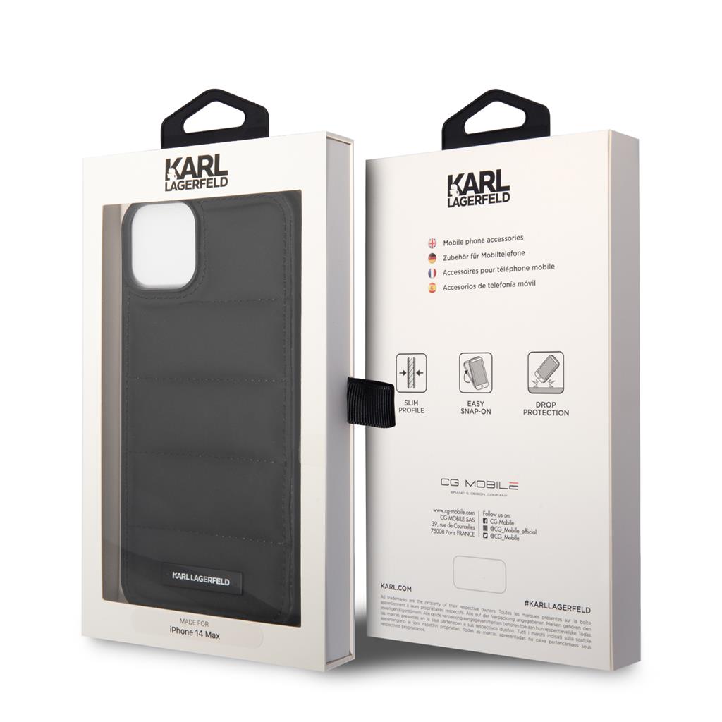 Apple iPhone 14 Plus Karl Lagerfeld Quilted Puffy Metal Logo tok (Fekete) – KLHCP14MPSQAK
