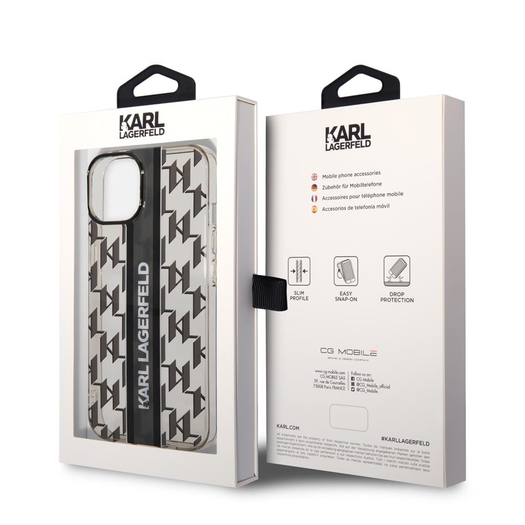 Apple iPhone 14 Plus Karl Lagerfeld Monogram Vertical Stripe tok (Fekete) – KLHCP14MHKLSPCK