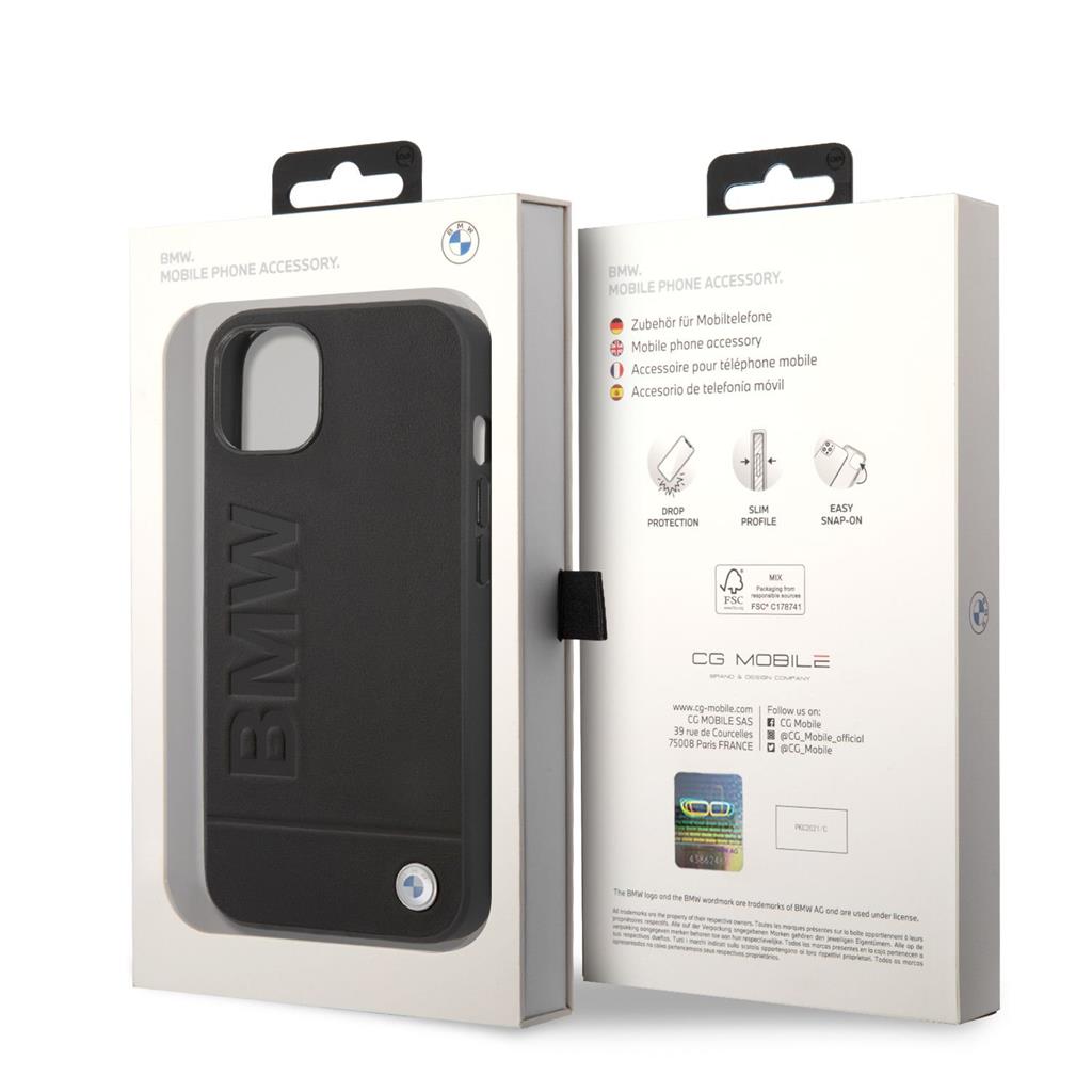 Apple iPhone 14 Plus BMW Leather Hot Stamp tok (Fekete) - BMHCP14MSLLBK