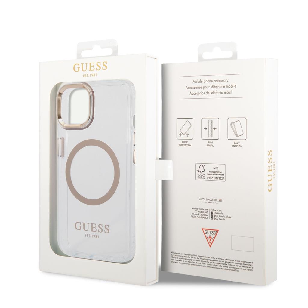 Apple iPhone 14 Plus Guess átlátszó MagSafe tok (Arany) – GUHMP14MHTRMD