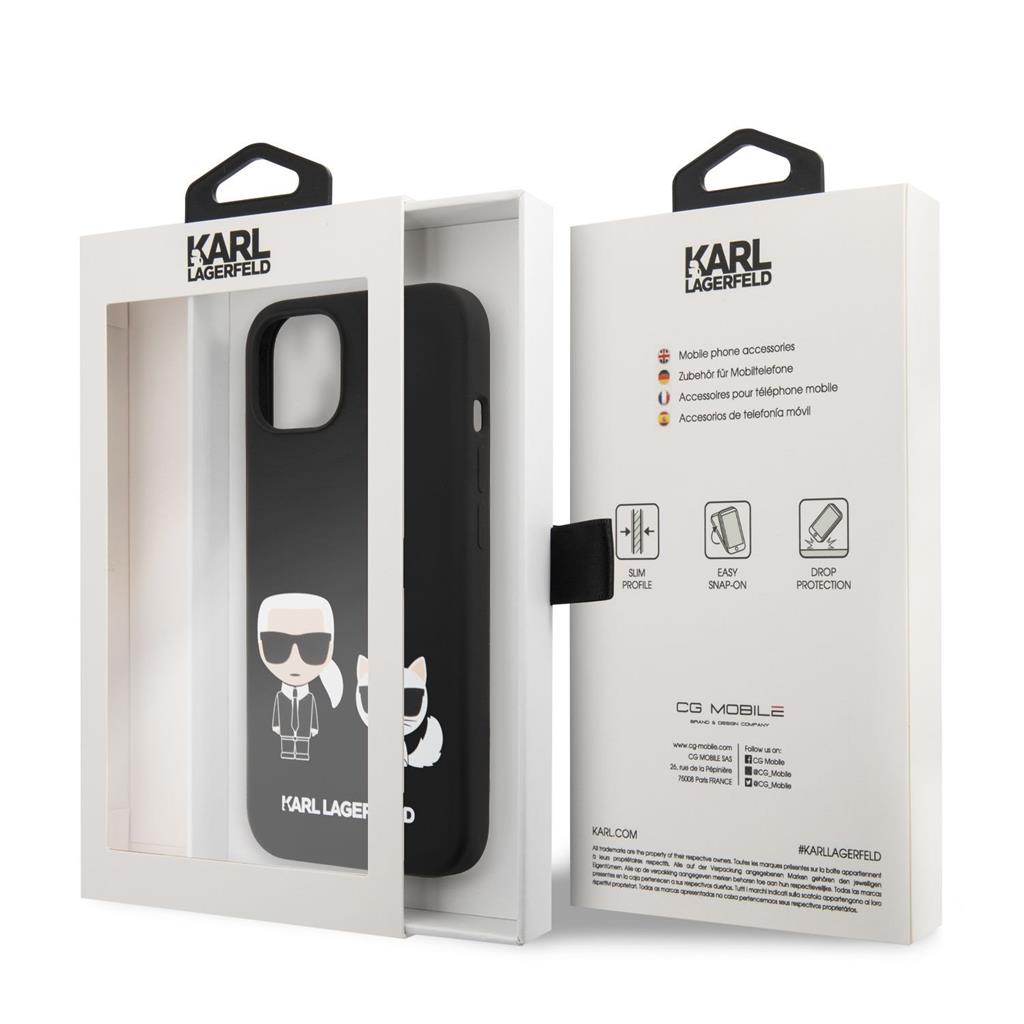 Apple iPhone 14 Plus Black Karl Lagerfeld MagSafe Compatible Liquid Silicone Karl and Choupette tok (Fekete) – KLHMP14MSSKCK