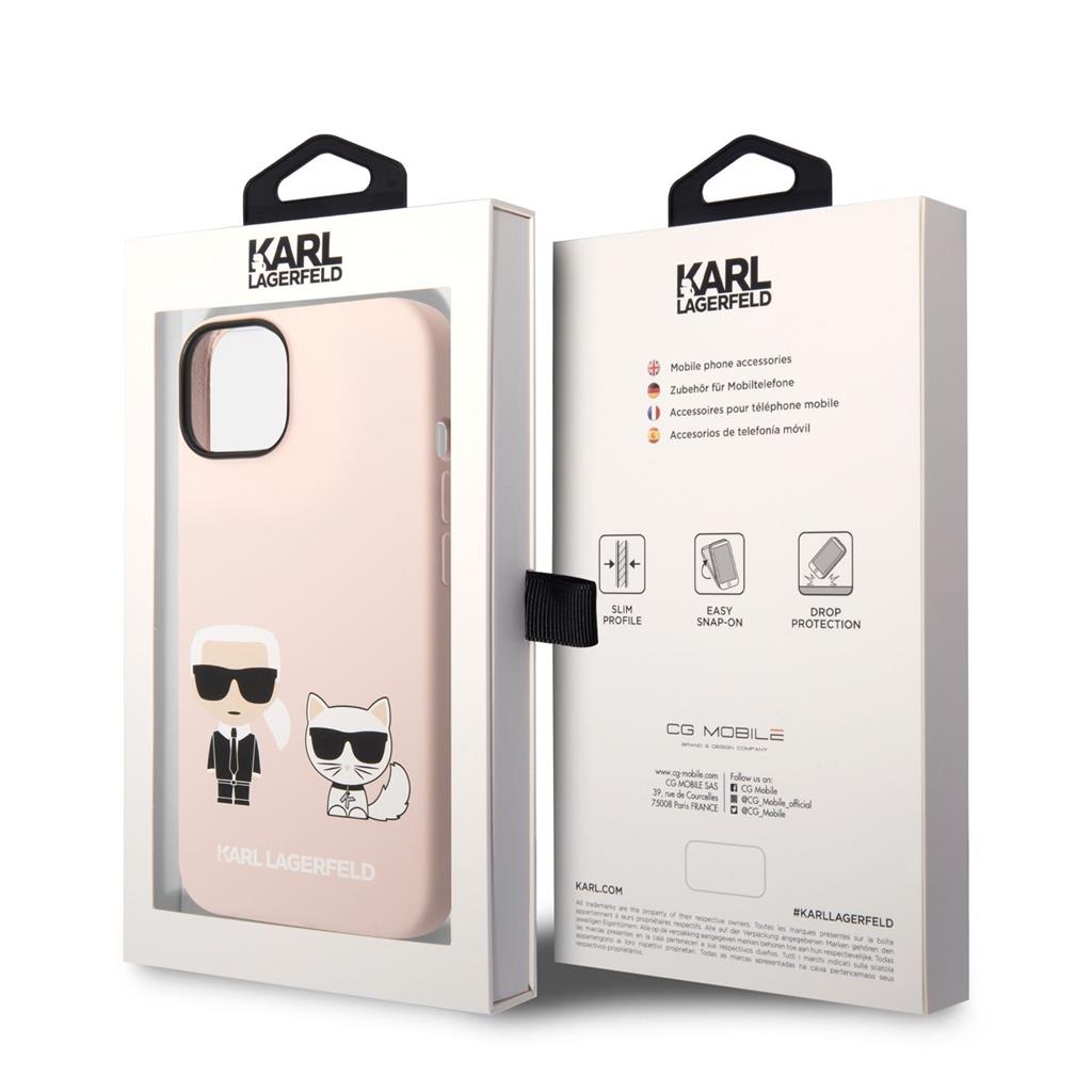 Apple iPhone 14 Plus Karl Lagerfeld & Choupette folyékony szilikontok (Rózsaszín) – KLHCP14MSSKCI
