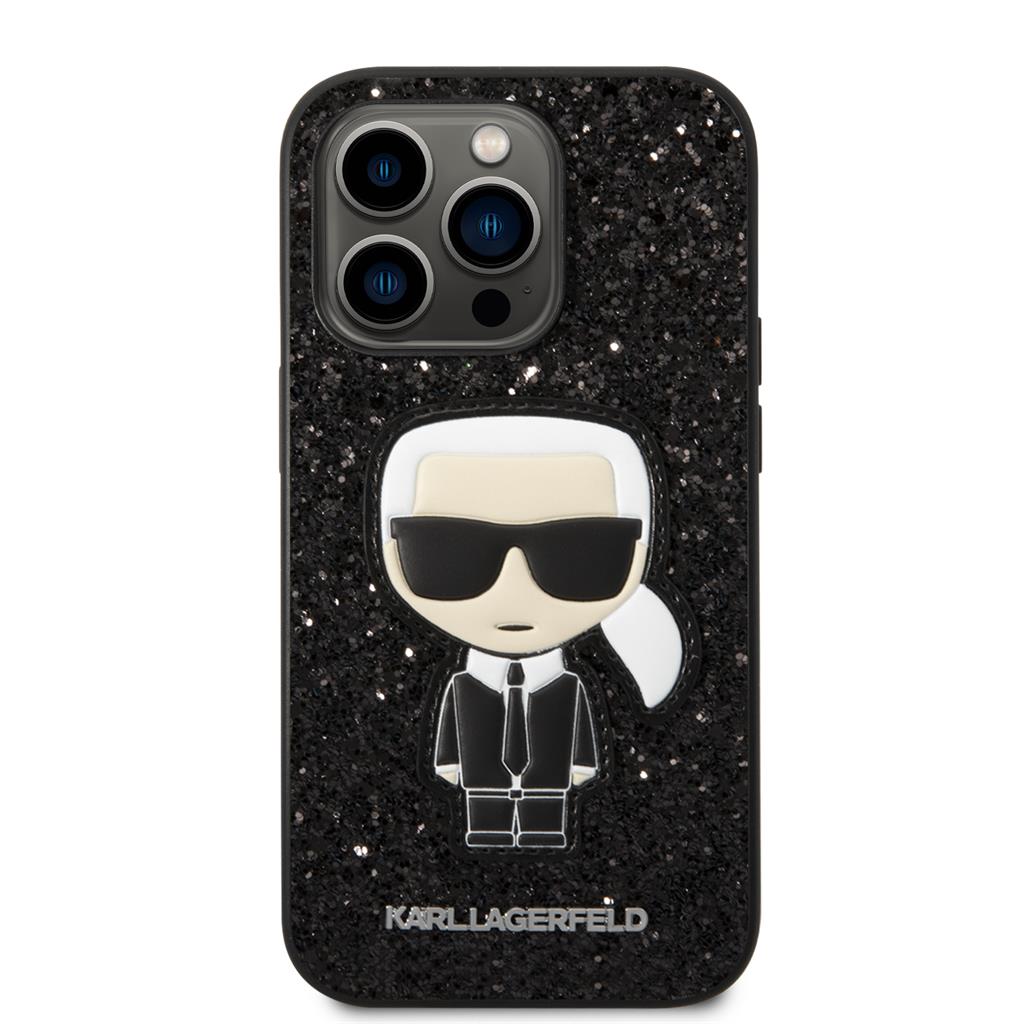 Apple iPhone 14 Pro Max Karl Lagerfeld glitter flakes prémium hátlap tok (Fekete - KLHCP14XGFKPK) 0