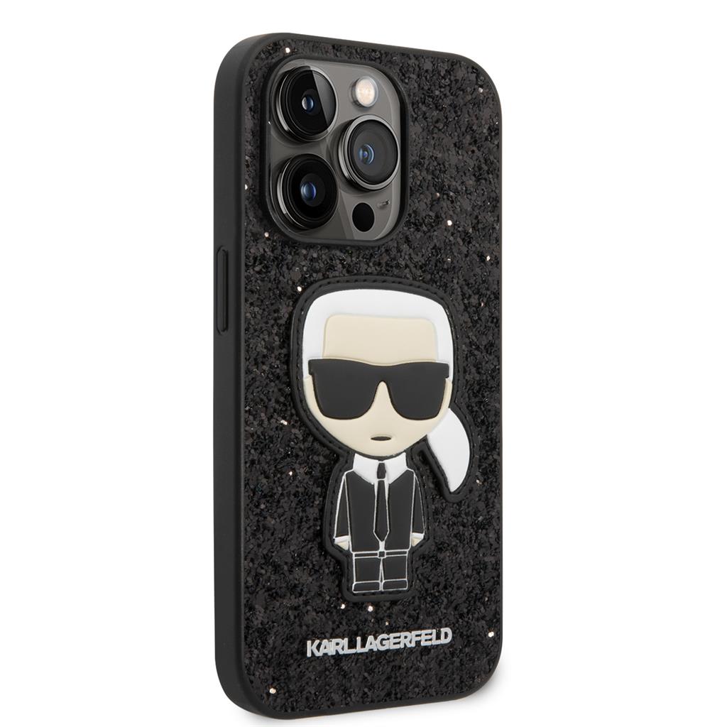 Apple iPhone 14 Pro Max Karl Lagerfeld glitter flakes prémium hátlap tok (Fekete - KLHCP14XGFKPK) 1