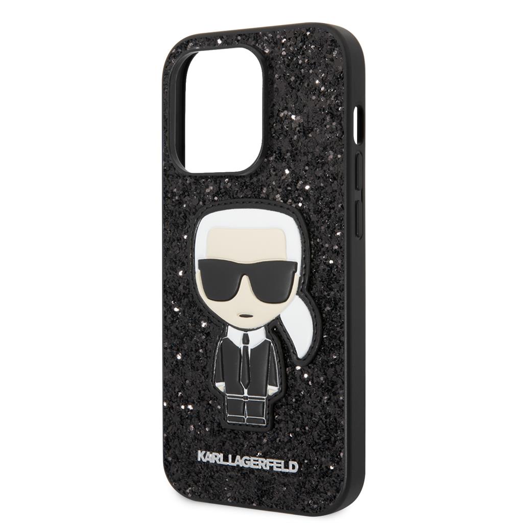 Apple iPhone 14 Pro Max Karl Lagerfeld glitter flakes prémium hátlap tok (Fekete - KLHCP14XGFKPK) 3