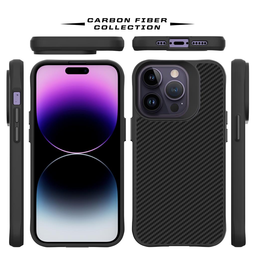 Apple iPhone 14 Pro TOKO Carbon fiber hátlap tok (Fekete)