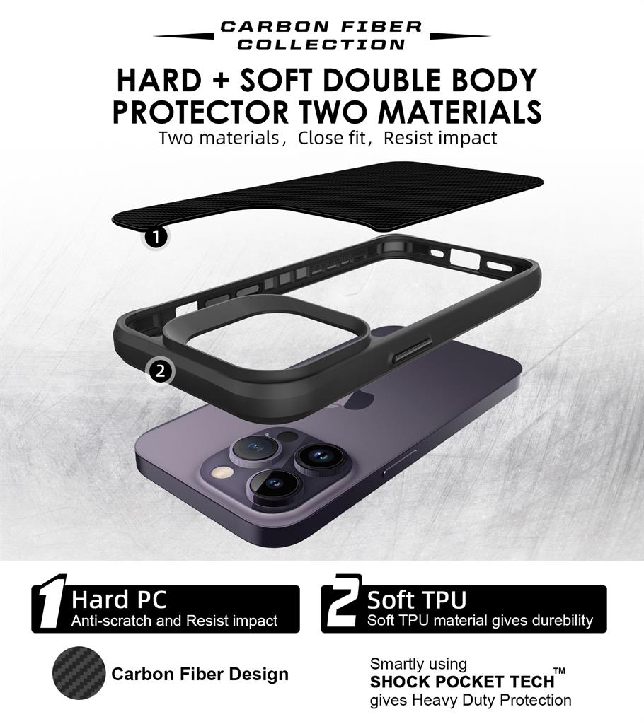 Apple iPhone 14 Pro TOKO Carbon fiber hátlap tok (Fekete)