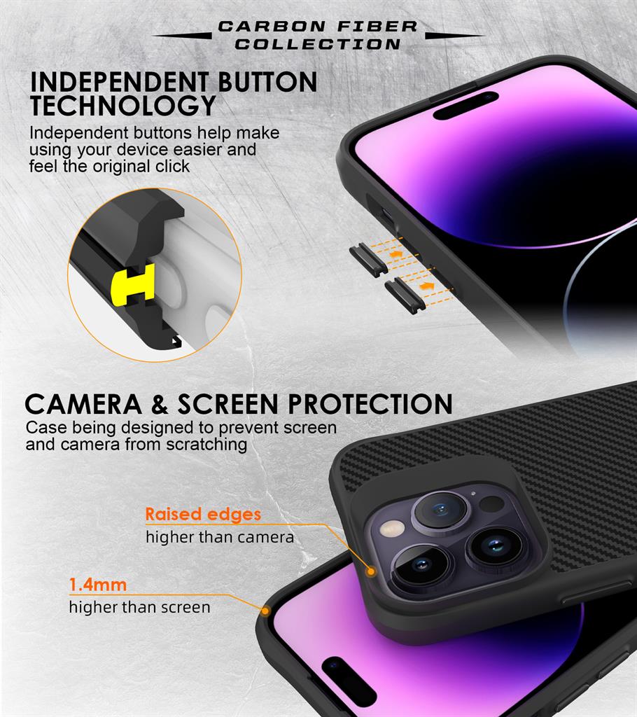 Apple iPhone 14 Pro TOKO Carbon fiber hátlap tok (Fekete)
