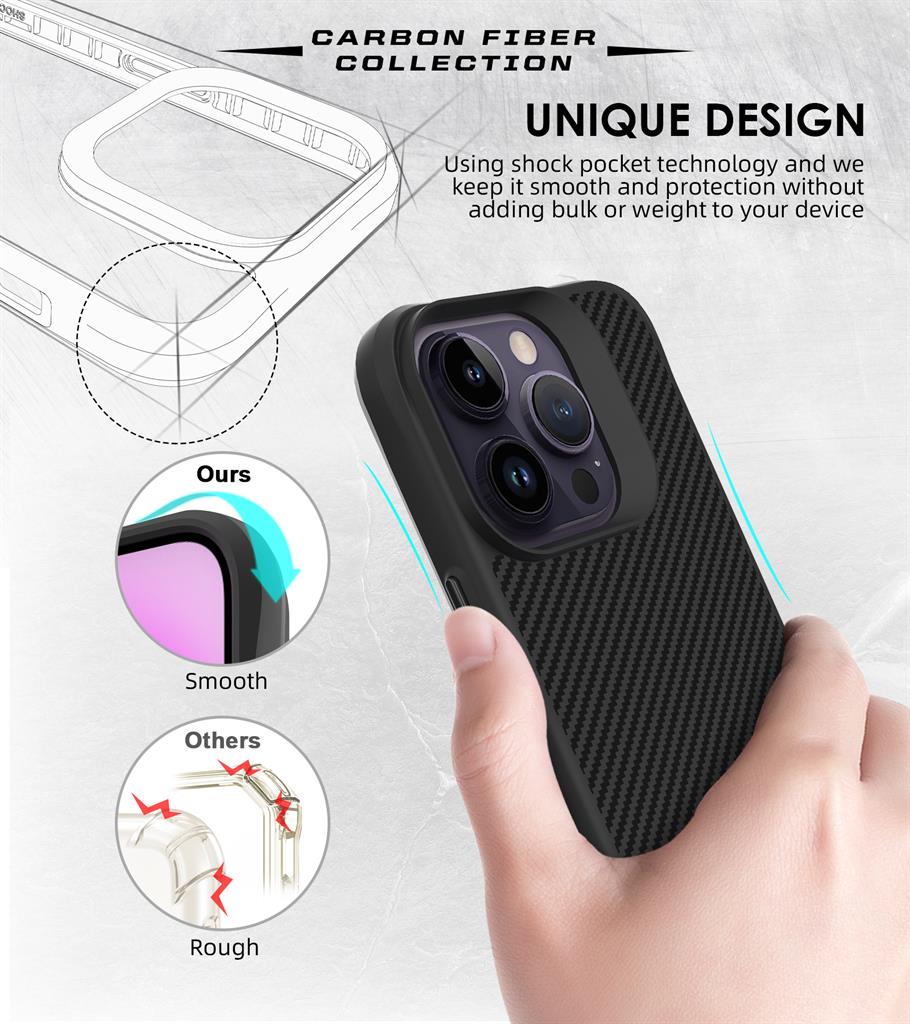 Apple iPhone 14 Pro TOKO Carbon fiber hátlap tok (Fekete)