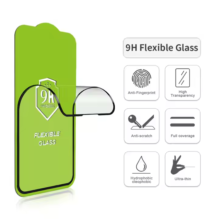 Apple iPhone 15 5D flexibilis hybrid üvegfólia (Átlátszó fekete peremmel)