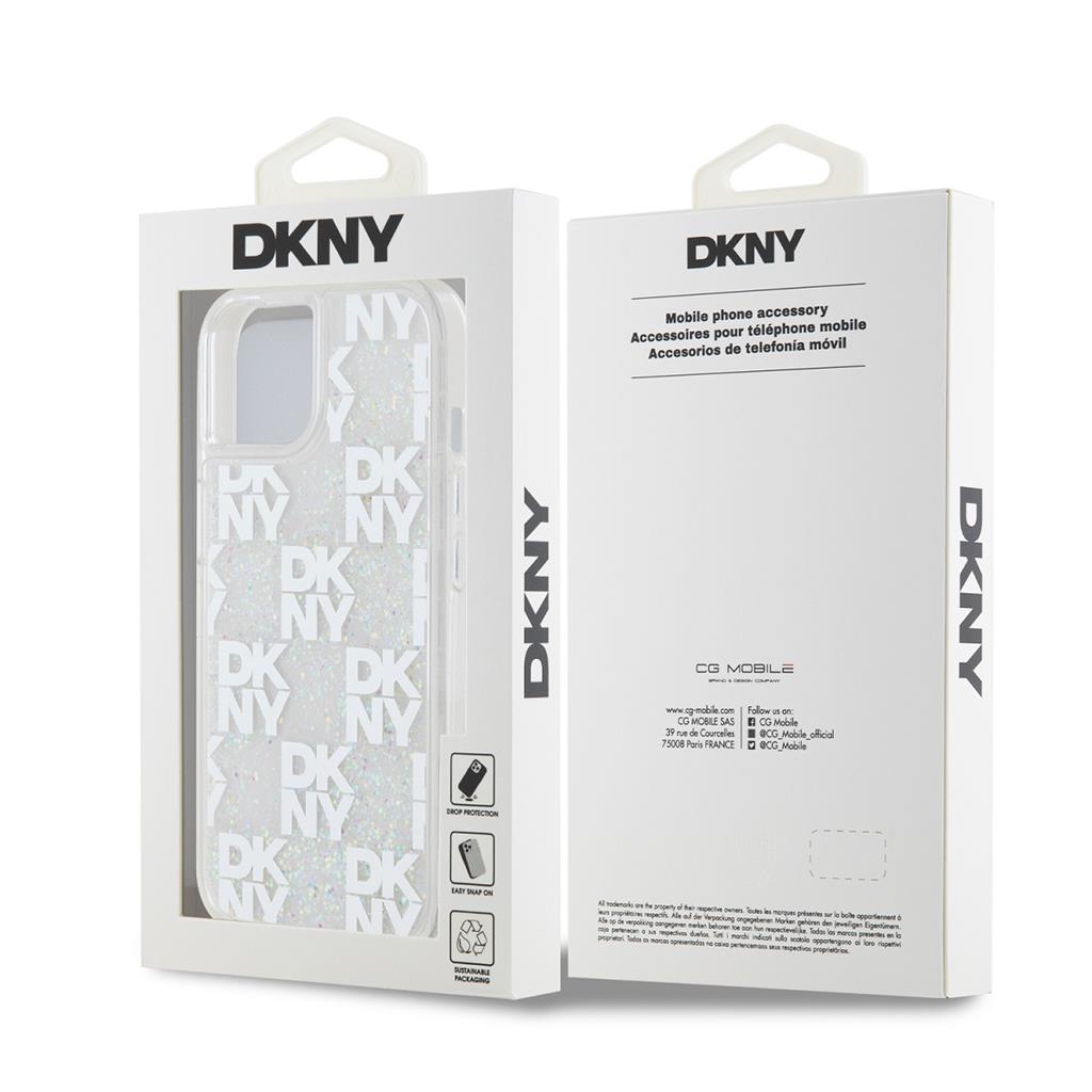Apple iPhone 15 DKNY Liquid Glitter Checkered Pattern hátlap tok (Áltlátszó - DKHCP15SLCPEPT)